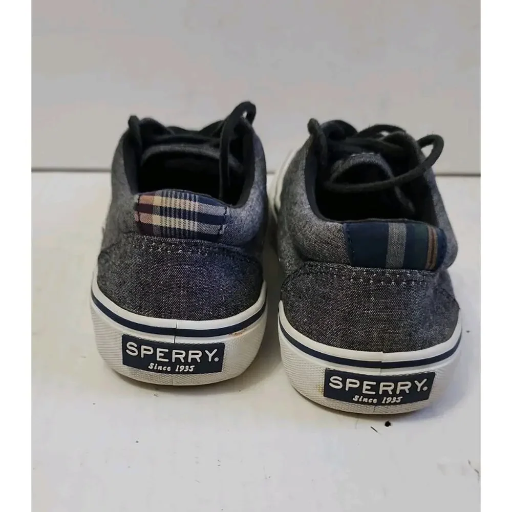 Sperry Top Sider Shoes Mens 5.5 Halyard Sneakers Gray Canvas Low Top STS22961